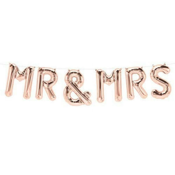 Mr & Mrs 55" Rose Gold Block Letters Air Filled Only Hanging Banner Letters Mr & Mr, Mrs & Mrs