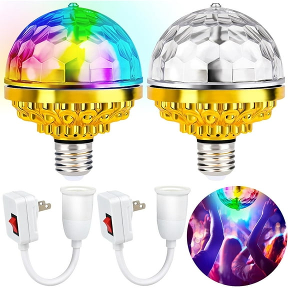 SONGAUN 2 Pack Disco Ball Light Disco Ball Diffuser Colorful Rotating Magic Ball Lamp Bulb Rotating Stage Plug in Rotating Stage Lights with E27 Sockets LED DJ Strobe Lights 6W RGB Projector Effect