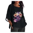 thumbnail image 2 of Hrsba Womens Tops,3/4 Sleeve Crewneck Floral Print Blouse Linen Feel Summer Shirt Casual Ladies Top, 2 of 4