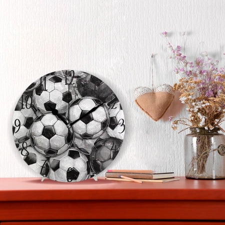 10 Quartz Indoor Wall Clock Silent Mechanism / Vintage Soccer Ball Collage