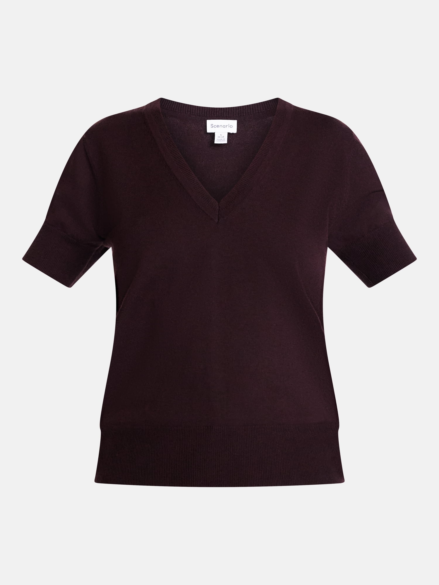 Scenario Women's V-Neck Lightweight Sweater with Short Sleeves, Sizes XS-XXXL