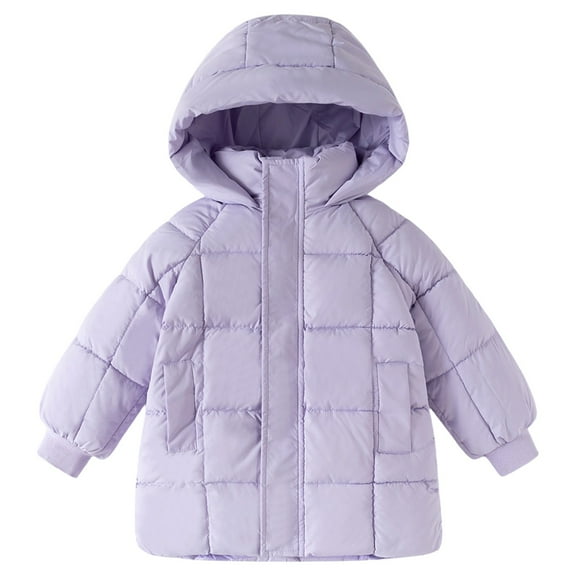 MEZZALL Kids Long Winter Coat Warm Hooded Long Sleeve Outerwear Solid Color Boys Girls Insulated Quilted Jacket Cold Weather Coats Holiday Child Streetwear
