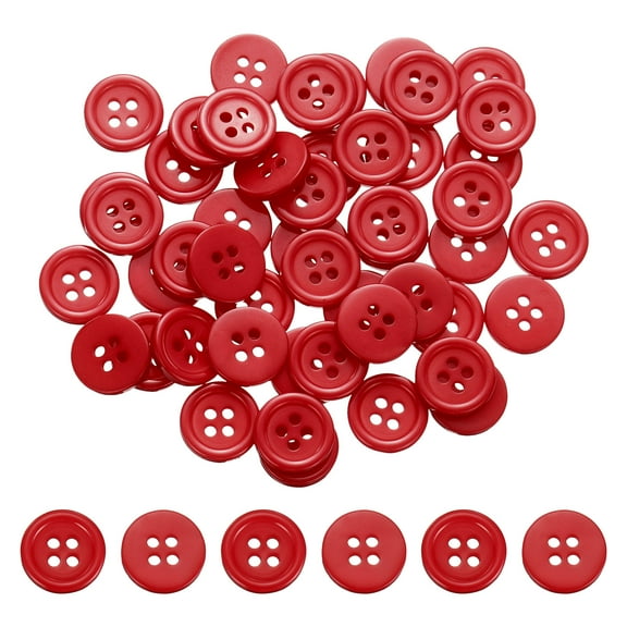 Uxcell 50Pcs 20L 4-Hole Resin Sewing Buttons for Crafts, 12.5mm 1/2" Round Clothing Fastener Round Resin Buttons for DIY Sewing Clothes Fabric Pants Dress Skirt Crafts Replacement, Red