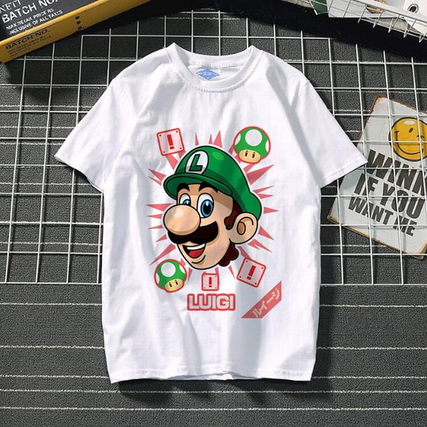 Camiseta de cuello redondo de manga corta informal de verano para hombres y mujeres con estampado de dibujos animados de Super Mario Bros poliéster tamaño adulto zhangmengya LED