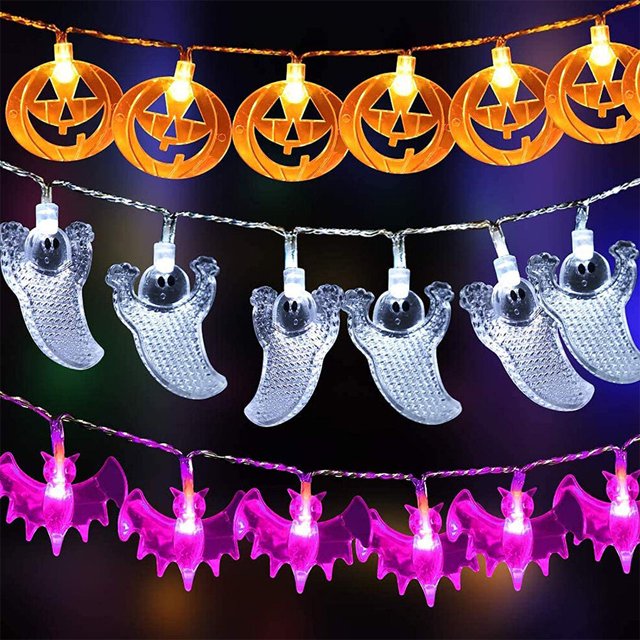 10 LED Halloween Pumpkin Specter String Light Lights Horror Hanging Party Outdoor 1.5M Fairy Lights 2 Lighting Modes Room Decor Lamp