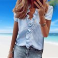 thumbnail image 3 of Camisas De Mujer Camisas casuales de verano Moda volantes Mujer Blusa Ropa femenina (Azul M) Kuymtek para Mujer Azul T XXL, 3 of 7