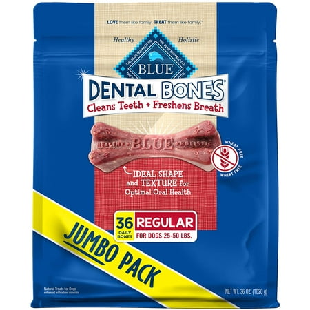 UPC: 0840243109777 | Blue Buffalo Dental Bones Regular Natural Dental Chew Dog Treats (25-50 lbs) 36-oz Bag Jumbo Pack