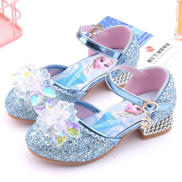 Sandalias de Disney para niñas, zapatos de princesa Elsa Frozen 2, zapatos de cristal para niñas pequeñas, zapatos de tacón alto para niños, pasarela Show Shoes26-Insole 17,2 CM Gao Jinjia LED