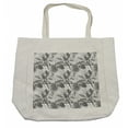 thumbnail image 1 of Hawaii Shopping Bag, Greyscale Exotic Jungle Floral Pattern with Tropical Tree Leaves and Hibiscus Pansy, Eco-Friendly Reusable Bag for Groceries Beach and More, 15.5" X 14.5", Cream, by Ambesonne, 1 of 2