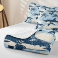 thumbnail image 4 of meiyoeat Palm Tree Coastal Shark Quilt King for Boys Girls, Beach Summer Ocean Wildlife King Coverlet Set, Sky Blue, 3-Piece, 4 of 7