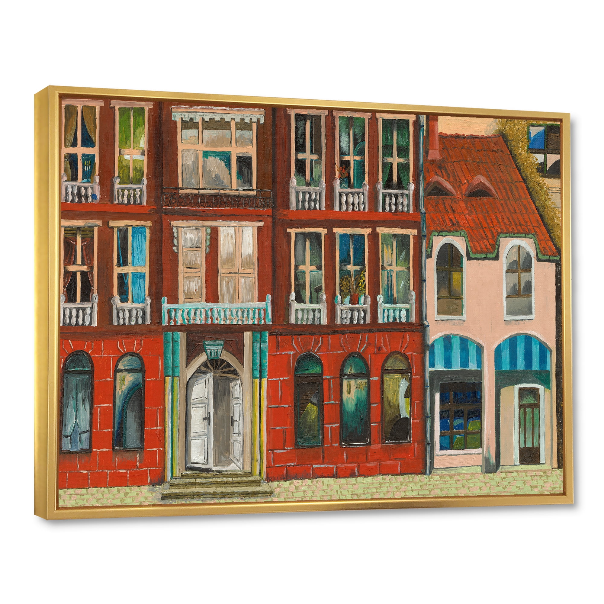 Designart 'Vintage Red Facade of Shop In Paris I' French Country Framed Canvas Wall Art Print