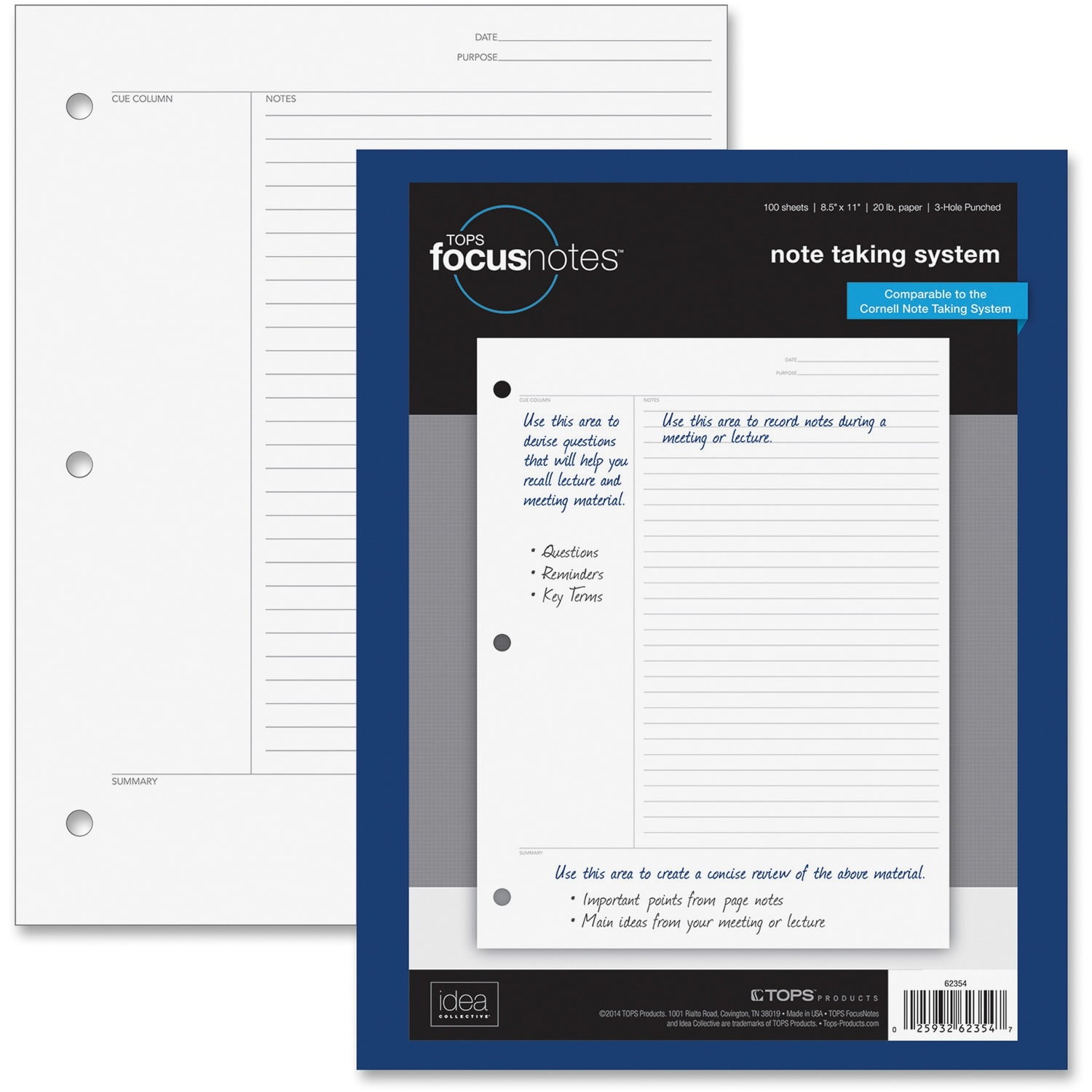 TOPS Products Focusnotes Filler Paper 3HP 20LB. 11'X8-1/2' 100/PK WE 62354