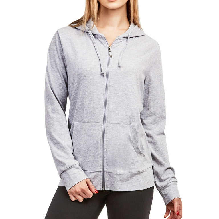 Women s Zip Up Cotton Light Hoodie Jacket M Heather Gray