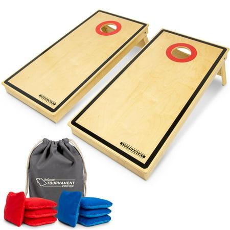 GoSports Tournament Edition Regulation Cornhole Game Set - 4 ft x 2 ft Wood Boards with 8 Dual Side (Slide and Stop) Bean Bags