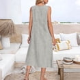 thumbnail image 5 of cocolona Womens Summer Linen Long Dress Crew Neck Sleeveless Ruffle Flowy Tank Dress Vacation Beach Sundress with Pockets, 5 of 7