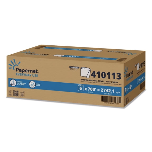 Papernet 410113 7.9 in. x 700 ft. 1-Ply HyTech Seas Hardwound Roll Towels - White (6/Carton)