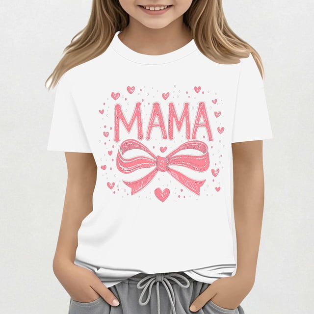 hengsof T-Shirt à Manches Courtes Imprimé Doux et à la Mode pour Filles, Chandail Décontracté Confortable, Cadeau de Vacances à Col Rond pour Filles 3-15 Ans
