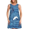 thumbnail image 1 of Wukai Requins sur Fond Blanc Bleu Imprimé Rayé Robe Sans Manches pour Femmes, Coupe Ample Robe Décontractée pour Femmes, Robe d'Été Confortable Sans Manches, 1 of 7