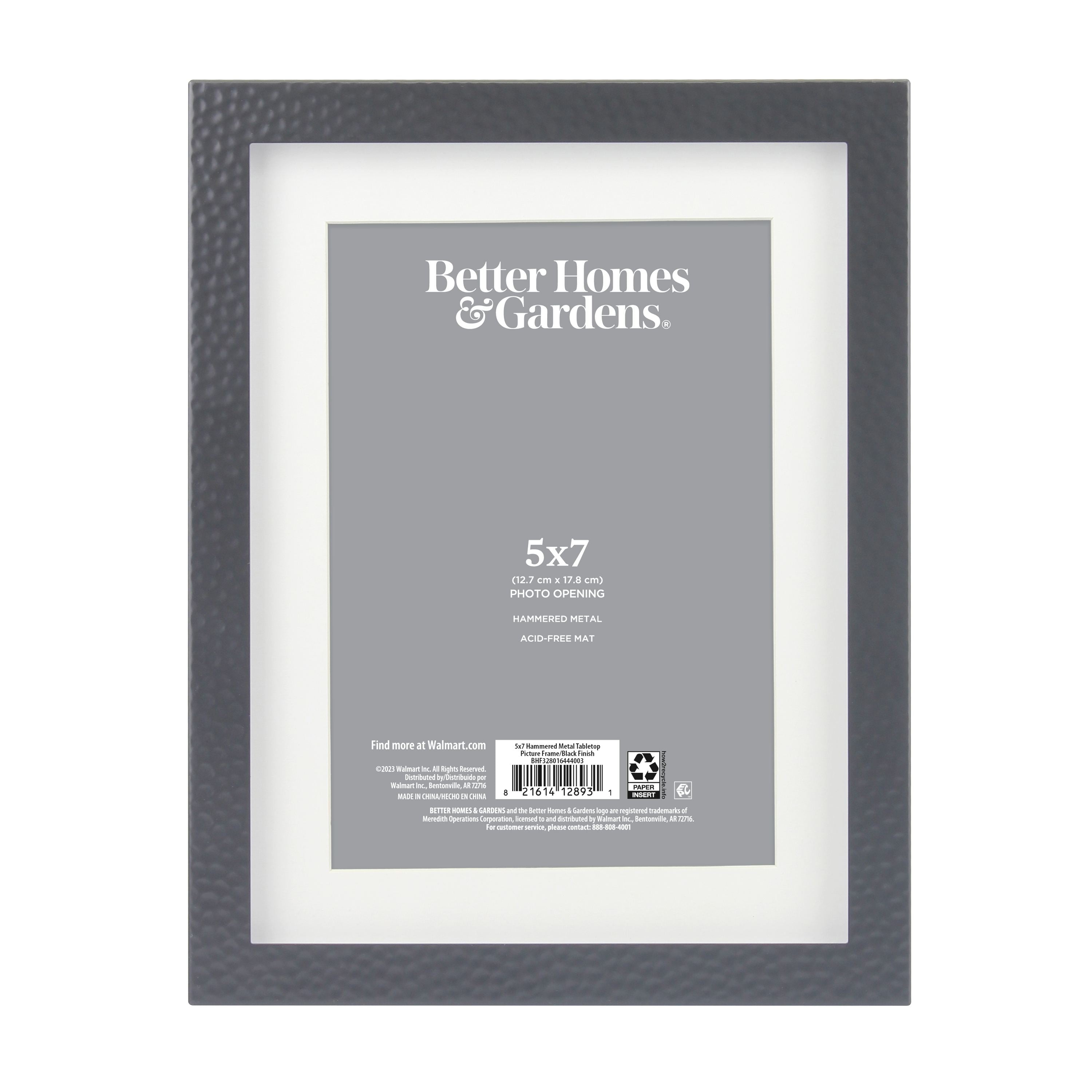 (2 pack) Better Homes & Gardens 7x9 Matted to 5x7 Hammered Metal Tabletop Picture Frame, Black
