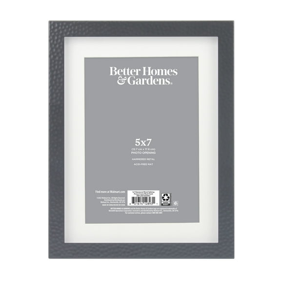 Better Homes & Gardens 7x9 Matted to 5x7 Hammered Metal Tabletop Picture Frame, Black