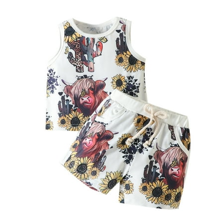 

Vedolay Baby Boy Summer Clothes Toddler Baby Boy Summer Clothes Print Short Sleeve Crewneck T-Shirt Tops and Print Shorts Outfit Set(White 6-12 Months)