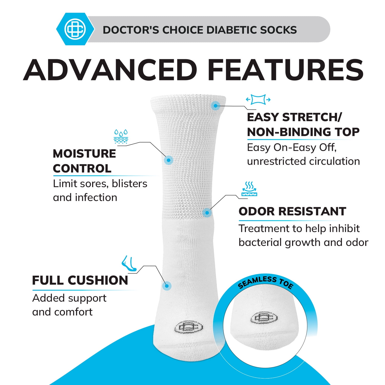 Doctor's Choice Diabetic Full Cushion Crew Women's Socks, Large, Women's Shoe Size 10-13, 4 Pack
