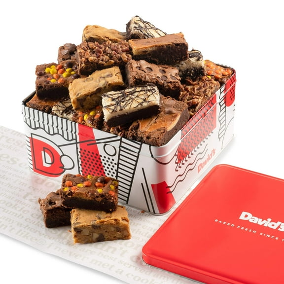 David’s Cookies 20-Piece Assorted Brownies Baked Goods in Festive Gift Tin, Individually Wrapped, 2 oz