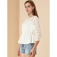 thumbnail image 4 of INSPIRE CHIC Blusas de encaje semitransparentes de cintura elástica con mangas 3/4 para mujer Camisas blanco L, 4 of 6