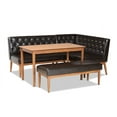 thumbnail image 2 of Baxton Studio Riordan Mid-Century Modern Dark Brown Faux Leather Upholstered and Walnut Brown Finished Wood 4-Piece Dining Nook Set, 2 of 7