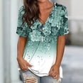 thumbnail image 2 of Top de mujer con estampado floral y cuello en V profundo Blusa de manga corta Blusa holgada informal de verano Verde L, 2 of 6