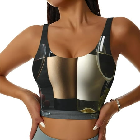 Qokaie Two Bottles Of Red And White Wine Pattern Womens Scoop Neck Sports Bra Breathable Workout Vest Padded U Back Medium Impact Fitness Gym Yoga Bra Workout Crop Top-XX-Large