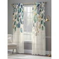 thumbnail image 4 of Blue Teal Botanical Semi Sheer Window Curtains 84 Inches Long, Weeping Fall Eucalyptus Leaves Rustic Rod Pocket Voile Silky Chiffon Curtain Light Filtering Drapes for Living Room, 52"x84", 2 Panels, 4 of 9