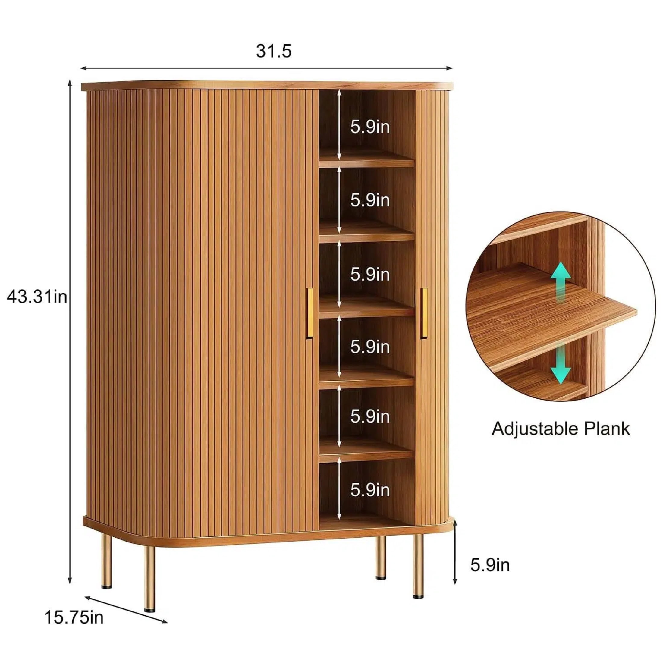 Aisword 6-Tier Shoe Cabinet with Sliding Door and Adjustable Shelves, Free Standing Shoe Organizer for Entryway, 31.5 inch, Yellow