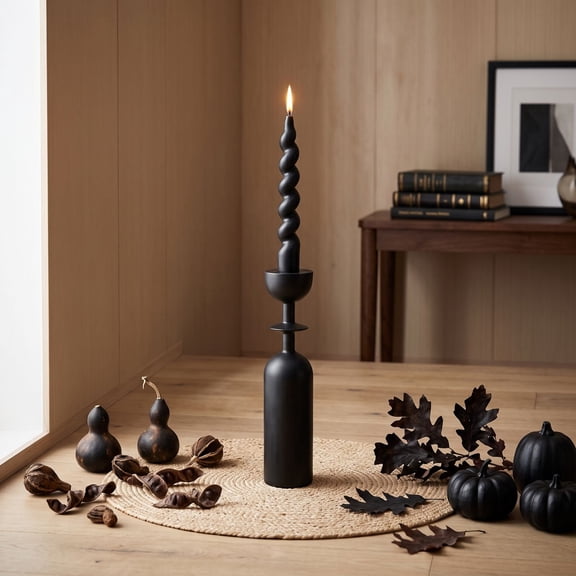 Vintage Black Iron Candle Holders, Gothic Taper Candlestick Stands with Matte Finish, Heavy Metal Table Centerpiece for Halloween Dinner Party Mantel and Home Decor