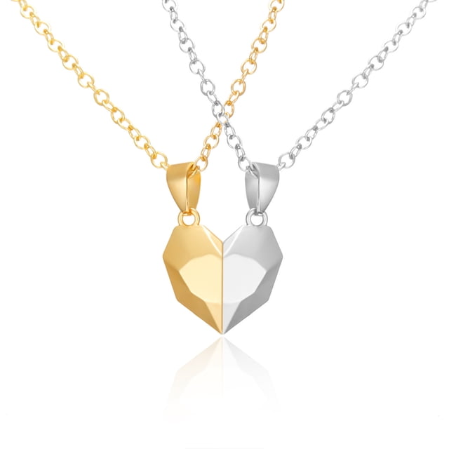 Collar de amor de pareja Colgante magnético Cadena de clavícula del día de San Valentín Collar en forma de corazón (combinación blanca + dorada (cadena de plata + cadena de oro))