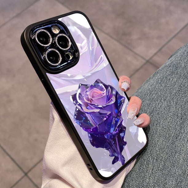 Funda de teléfono con protección de lente de diamante púrpura brillante para iPhone 14, 13, 12, 11 Pro Max Plus, resistente a caídas, resistente a la suciedad Fivean unisex