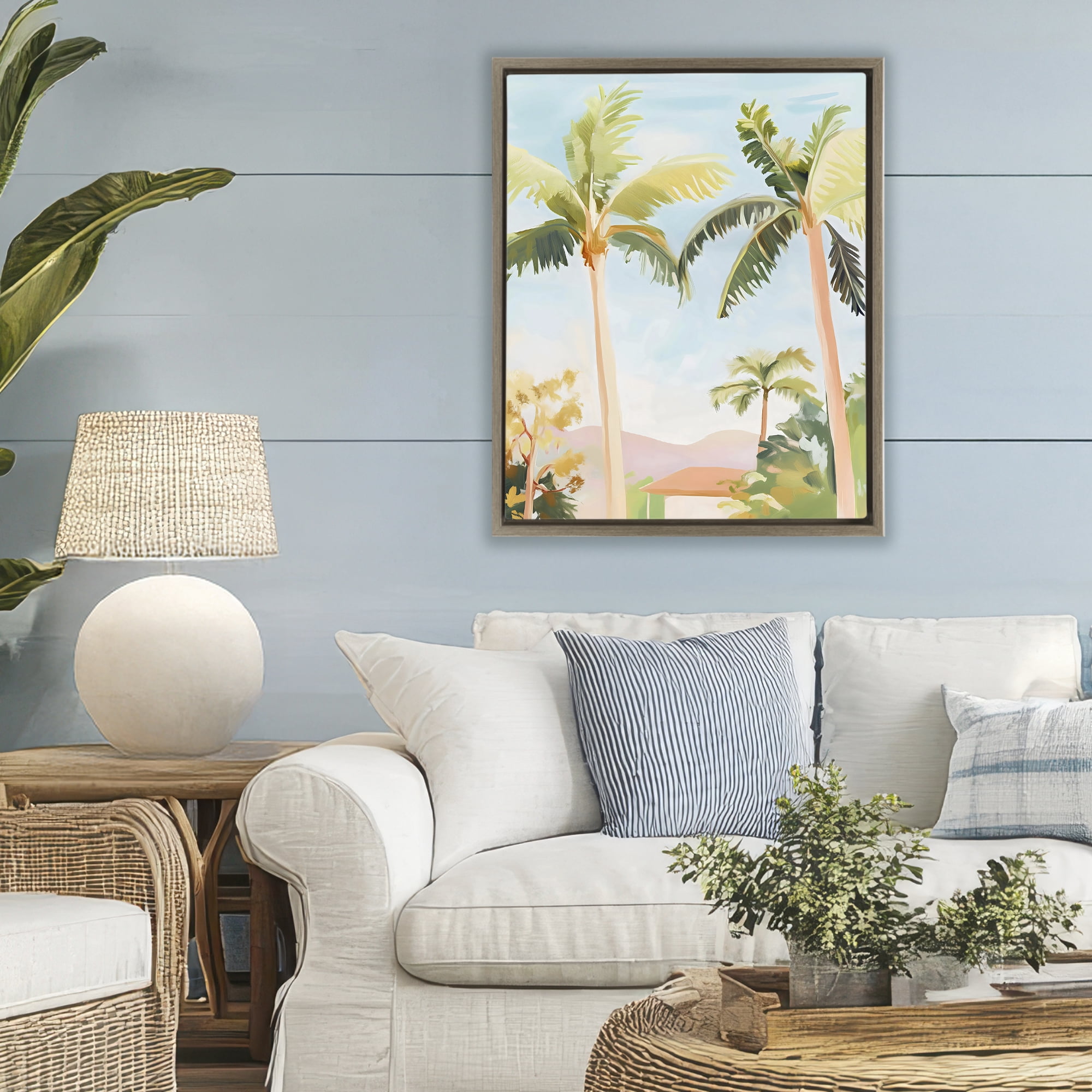 Stupell Industries Rising Above Tropical Palms Brown Framed Floater Canvas Wall Art, design by The Prints Vibe