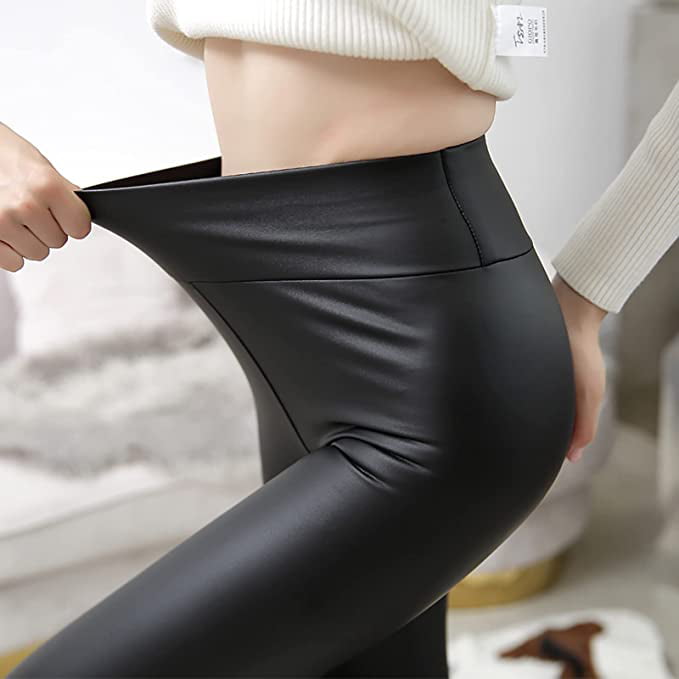  Ladies Treggings Leggings Trousers Tube Stretch Leather Look  Imitation Leather Pants Streetwear Tights Leather Leggings (Color : Red  Wine, Size : Medium) : Everything Else
