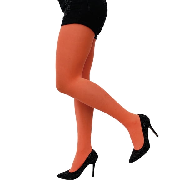Neon Orange Opaque Full Footed Tights, Pantyhose for Women