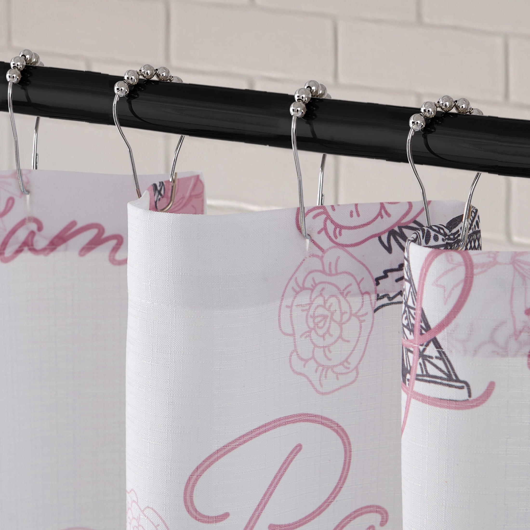 CHI Eiffel Tower Roses and Bows Shower Curtain and Hooks Modern Washable 70" W x 72" L 13-Piece Set