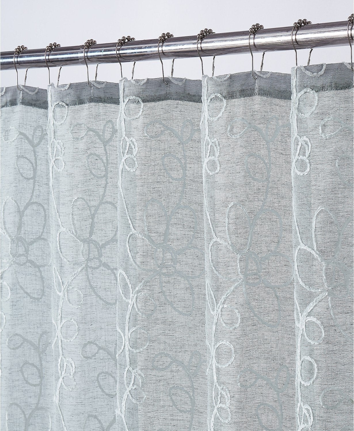 Dainty Home Rita 3D Floral Chenille Embroidered Solid Sheer Linen Look 70 x 72 Shower Curtain In Silver