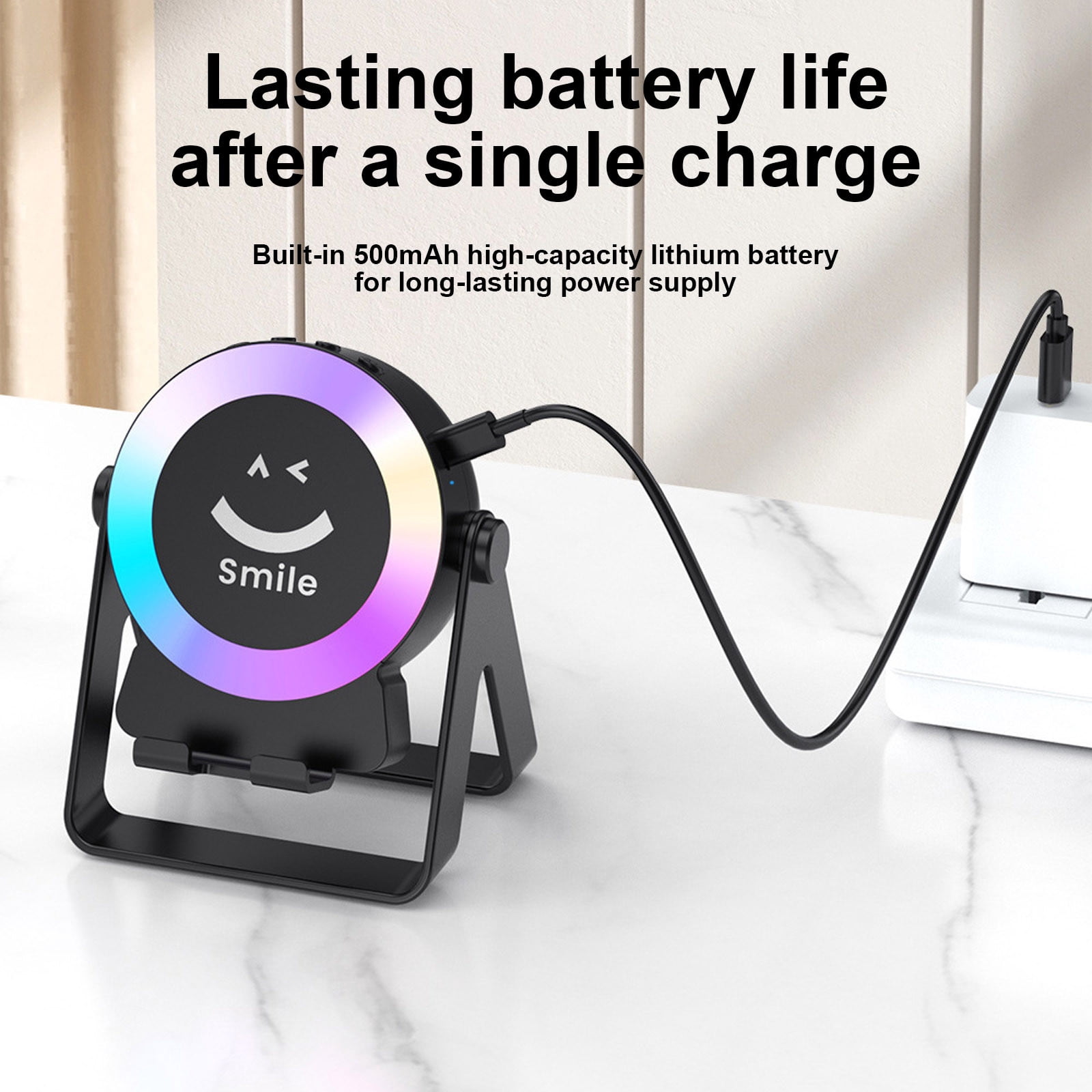 LACKUST Mini Bluetooth Speaker with Phone Stand, Color Changing LED Syncs with Music, Portable Bass Boost Speaker for Desktop/Outdoor - Black