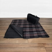 PICNIC TIME Blanket Tote XL Outdoor Picnic Blanket, 70"x80" Foldable Waterproof Beach Mat, Black Tartan/Black Flap