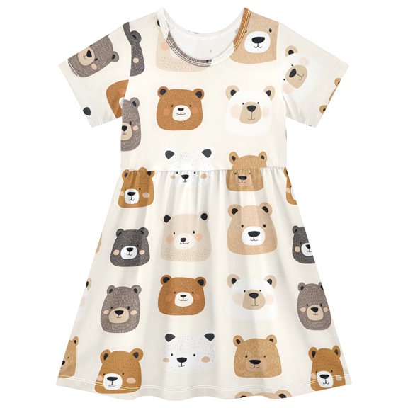 joogoo Cute Bears Girls' Short Sleeve Dress Kids Dresses 5-6T