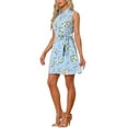 thumbnail image 4 of INSPIRE CHIC Womens Sleeveless Turndown Collar Above Knee Button Down Floral Print Dress XS Blue, 4 of 6