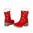 thumbnail image 4 of Snow Boots for Women Xmas Tree Embroidery Casual Suede Plush Mid Calf Lug Sole Stacked Heel Long Boots Winter Holiday Christmas Dress Booties, 4 of 6