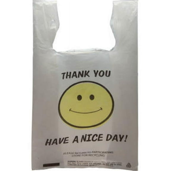International Plastics MB-T-22SM 0.16 White HD with Smiley Face Thank You Shopping Bags - Case of 800