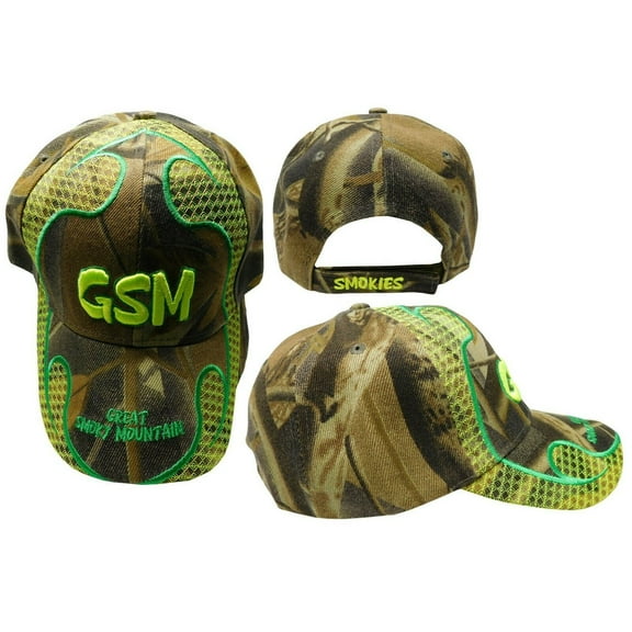 GSM Great Smokey Smoky Mountain Green Real Tree Camouflage Embroidered Cap Hat