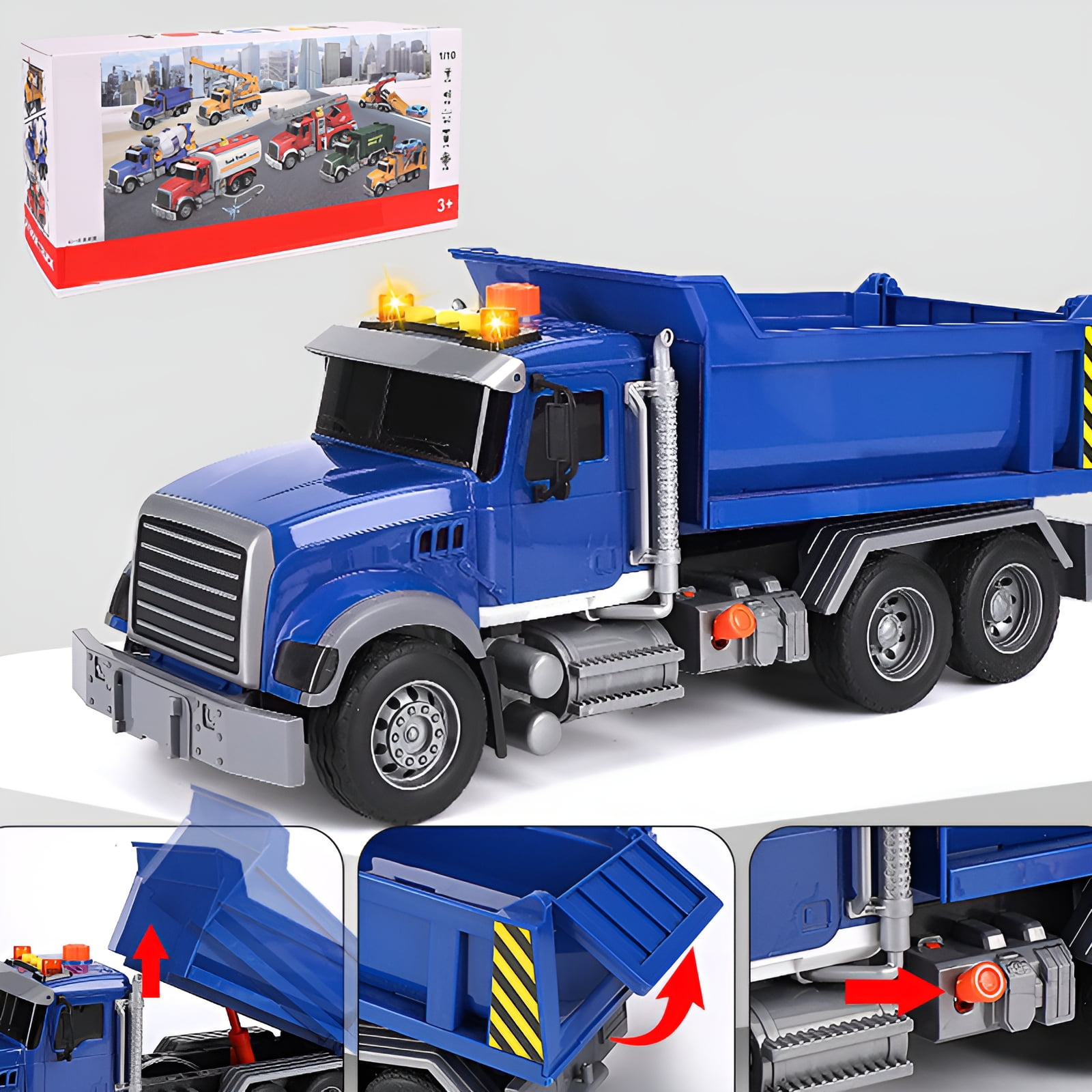 BESTSKY Tow Truck Toy,Play Fun Toys for 3 Year Old Boys,Low-Decibel Sound Powered Transport Truck Crane Toy,Rescue Crane