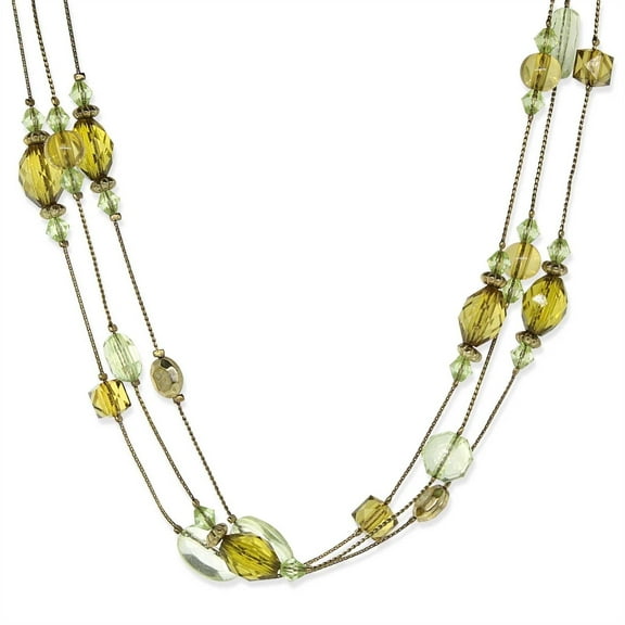 1928 Jewelry Brass Olivine Multi-Row Strandage Necklace For Women 16"   3" Extender